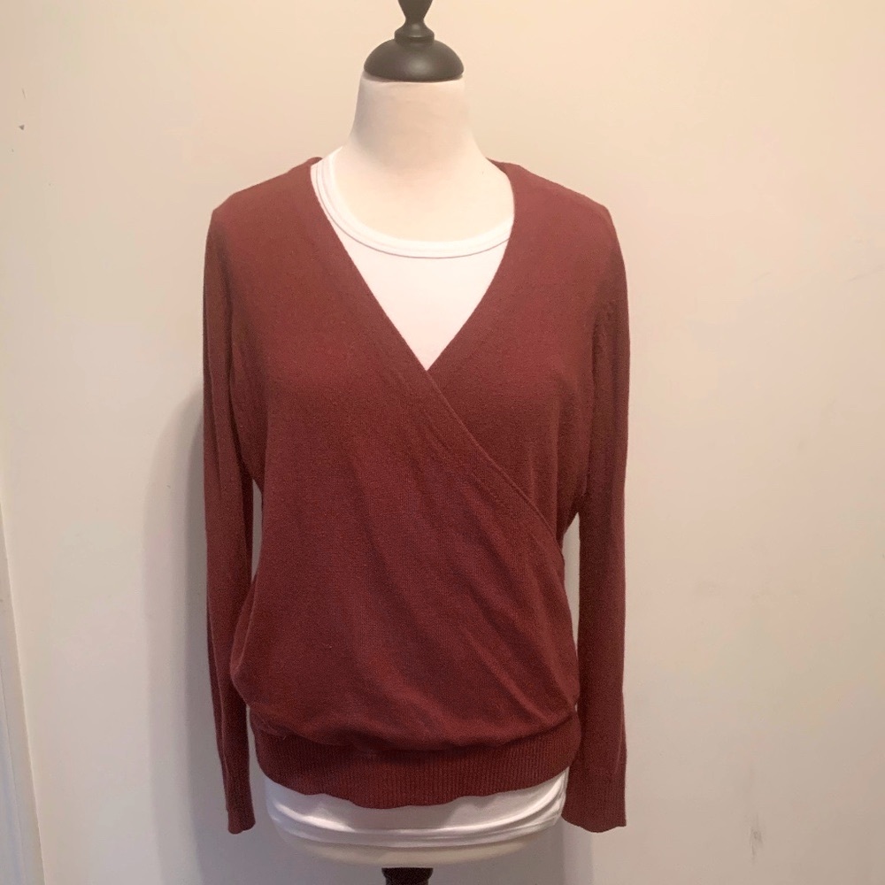 Ann Taylor Loft Rust Sienna Orange Faux Wrap Sweater, S